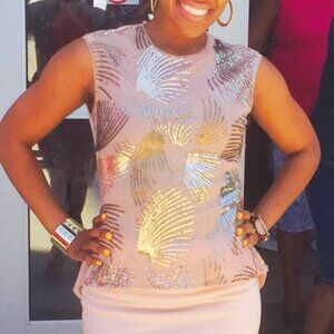 BCBGMaxAzria "Savannah" Sequin Peplum Top Sz XXS